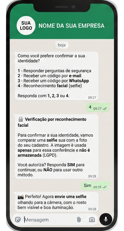Verificação de identidade com 4 métodos, incluindo facial